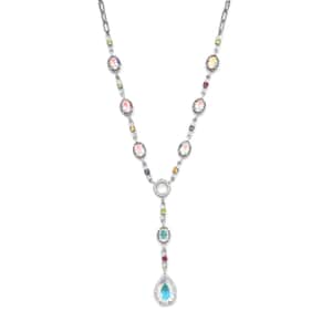 Mercury Mystic Topaz and Multi Gemstone Station Necklace 18 Inches in Platinum Over Sterling Silver 18.10 ctw