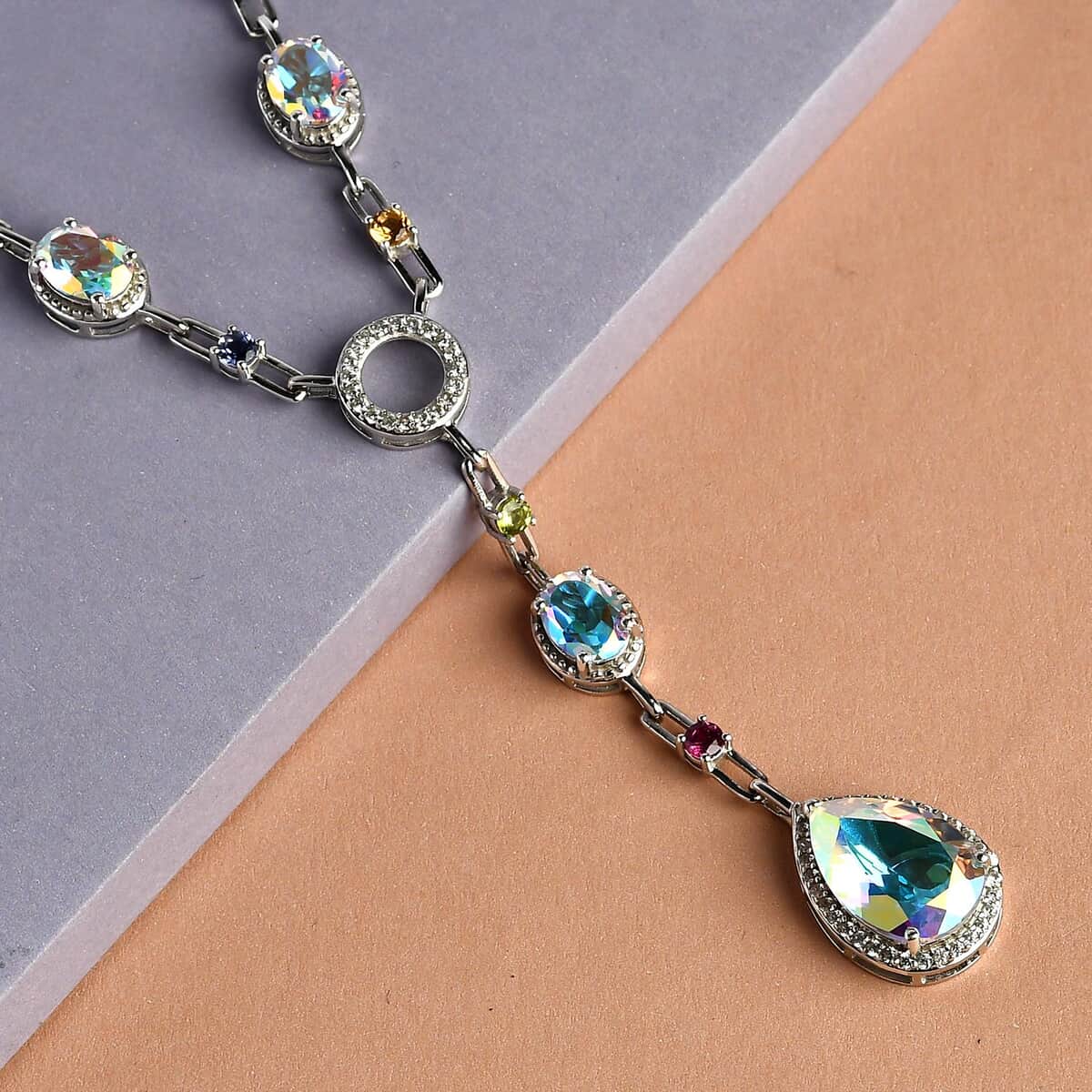 Mercury Mystic Topaz and Multi Gemstone Station Necklace 18 Inches in Platinum Over Sterling Silver 18.10 ctw image number 1