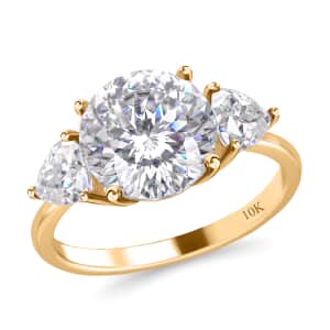 10K Yellow Gold 120 Facet Moissanite Trilogy Ring, 3 Stone Engagement Ring For Women, Promise Rings (Size 10.0) 4.40 ctw