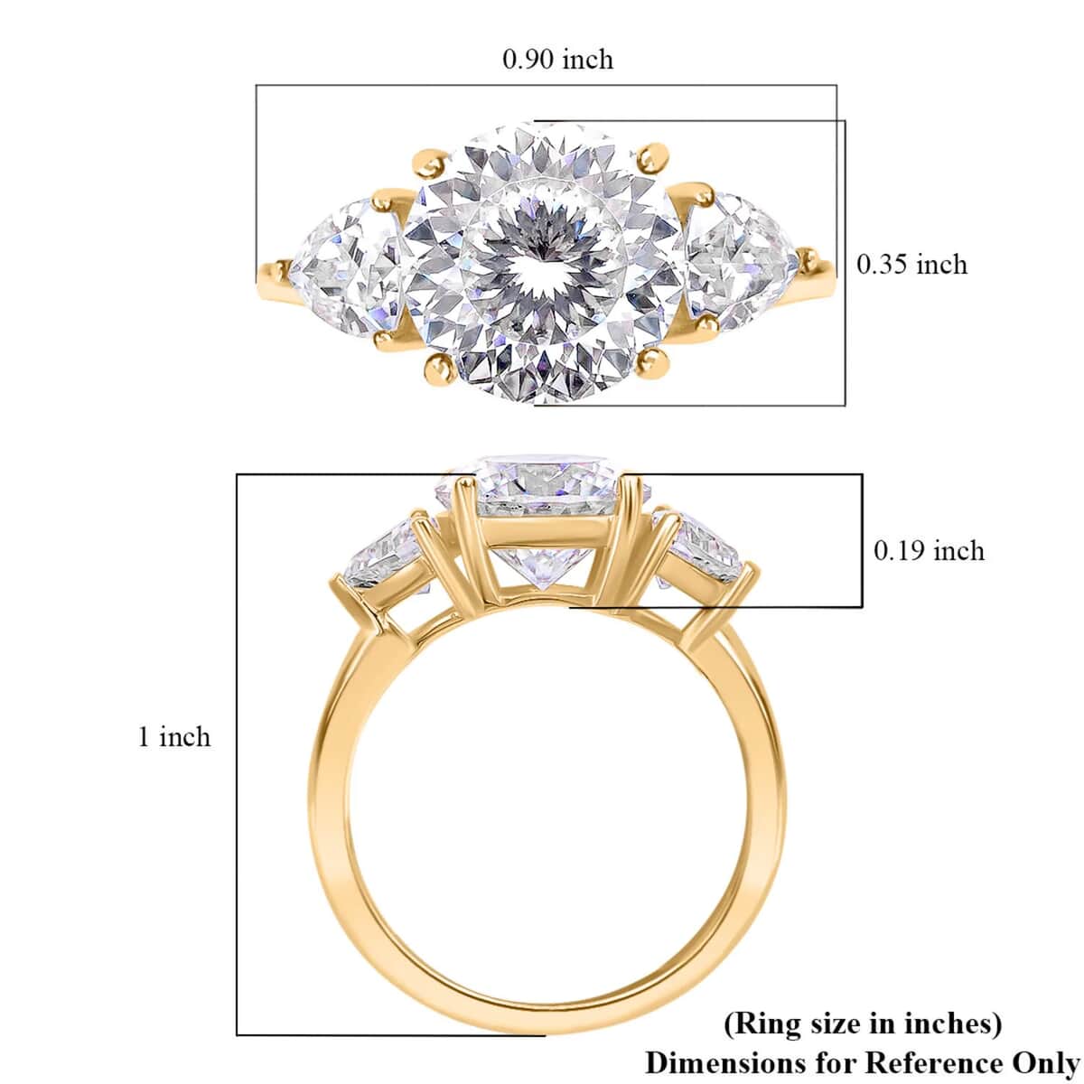 LUXORO 10K Yellow Gold 120 Facet Moissanite Trilogy Ring (Size 9.0) 3 Grams 4.40 ctw image number 6