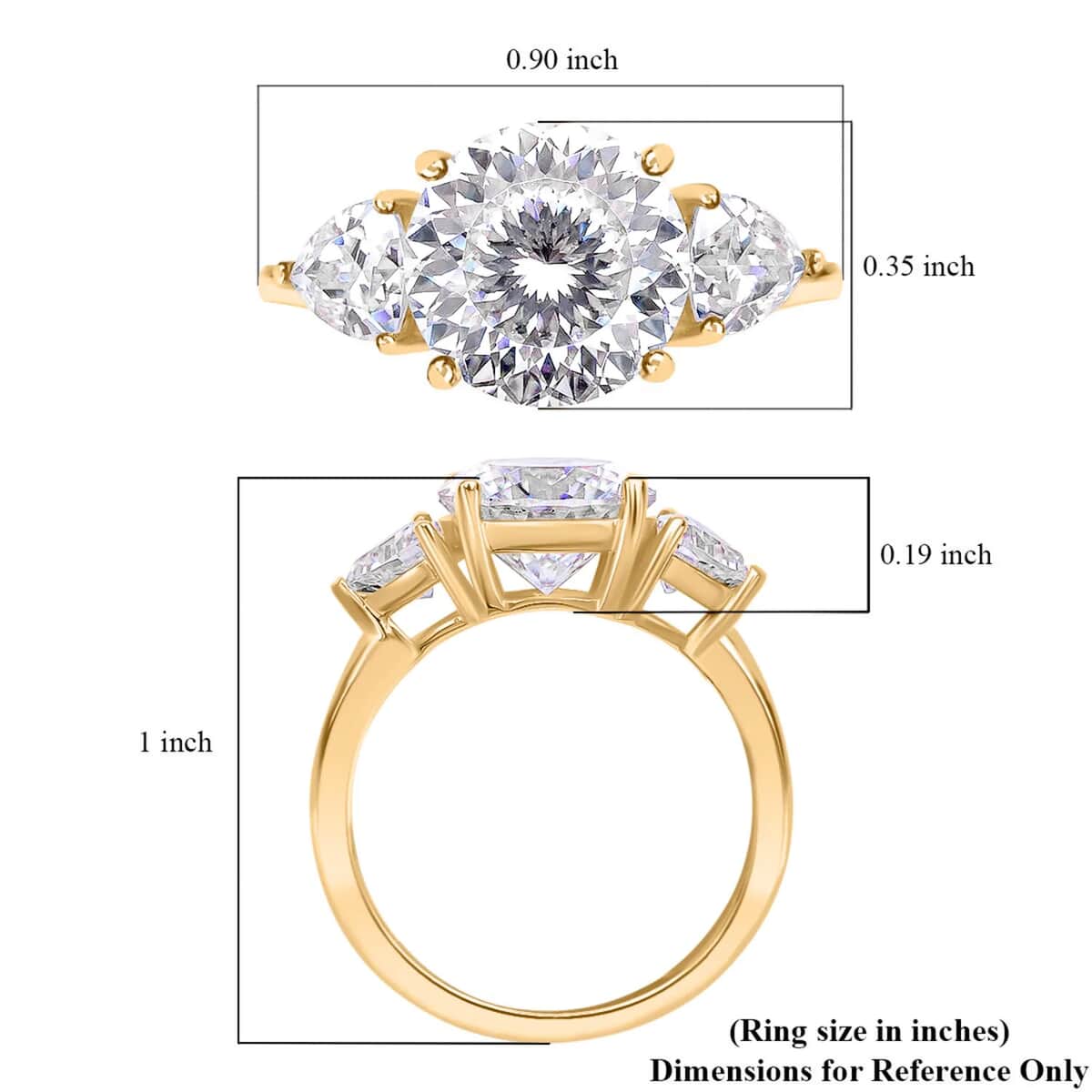 Luxoro 120 Facet Moissanite 4.40 ctw Trilogy Ring in 10K Yellow Gold, 3 Stone Engagement Ring For Women, Promise Rings (Size 6.0) image number 6