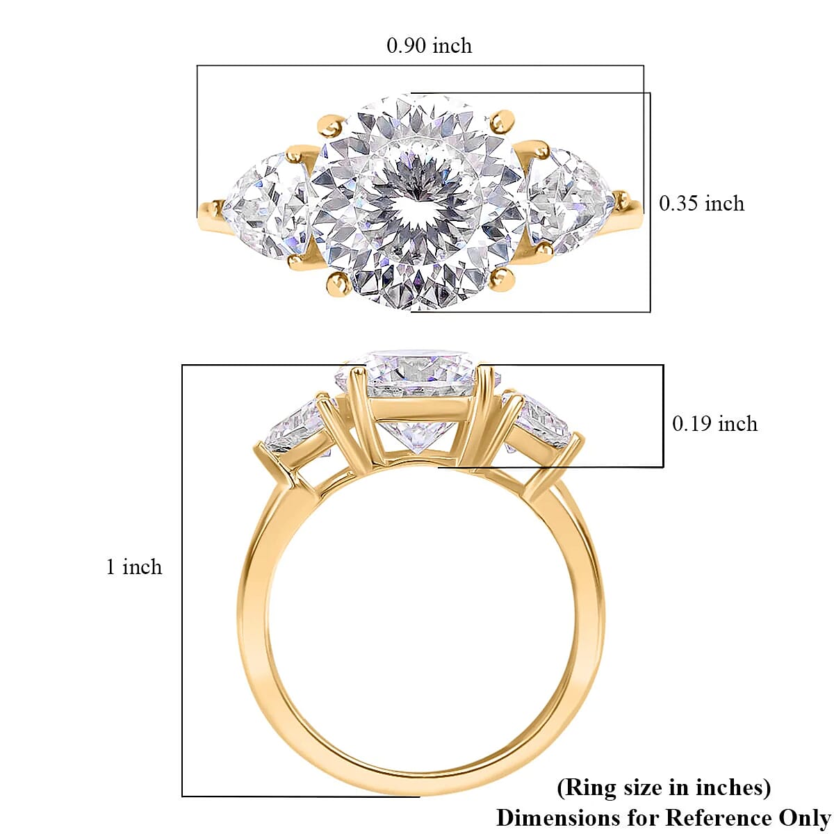 Luxoro 120 Facet Moissanite 4.40 ctw Trilogy Ring in 10K Yellow Gold, 3 Stone Engagement Ring For Women, Promise Rings (Size 8.0) image number 6