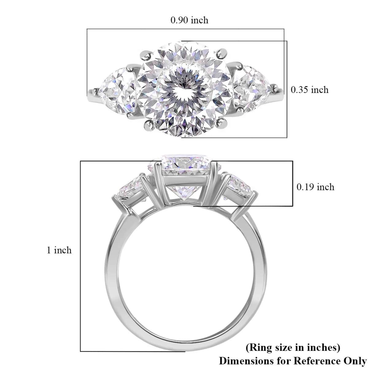 10K White Gold 120 Facet Moissanite Trilogy Ring, Three Stone Engagement Ring For Women, Promise Rings 4.40 ctw (Size 10.0) image number 6