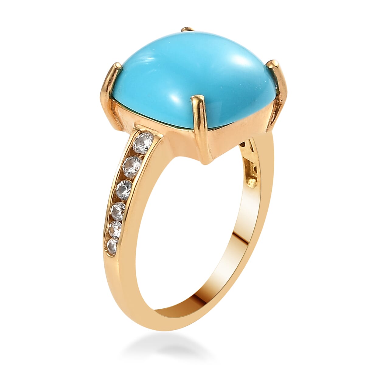 Sleeping Beauty Turquoise and Natural White Zircon Ring in Vermeil Yellow Gold Over Sterling Silver (Size 6.0) 5.85 ctw image number 3