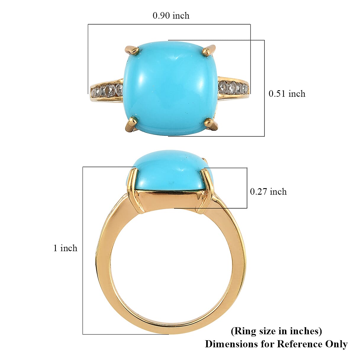 Sleeping Beauty Turquoise and Natural White Zircon Ring in Vermeil Yellow Gold Over Sterling Silver (Size 6.0) 5.85 ctw image number 5