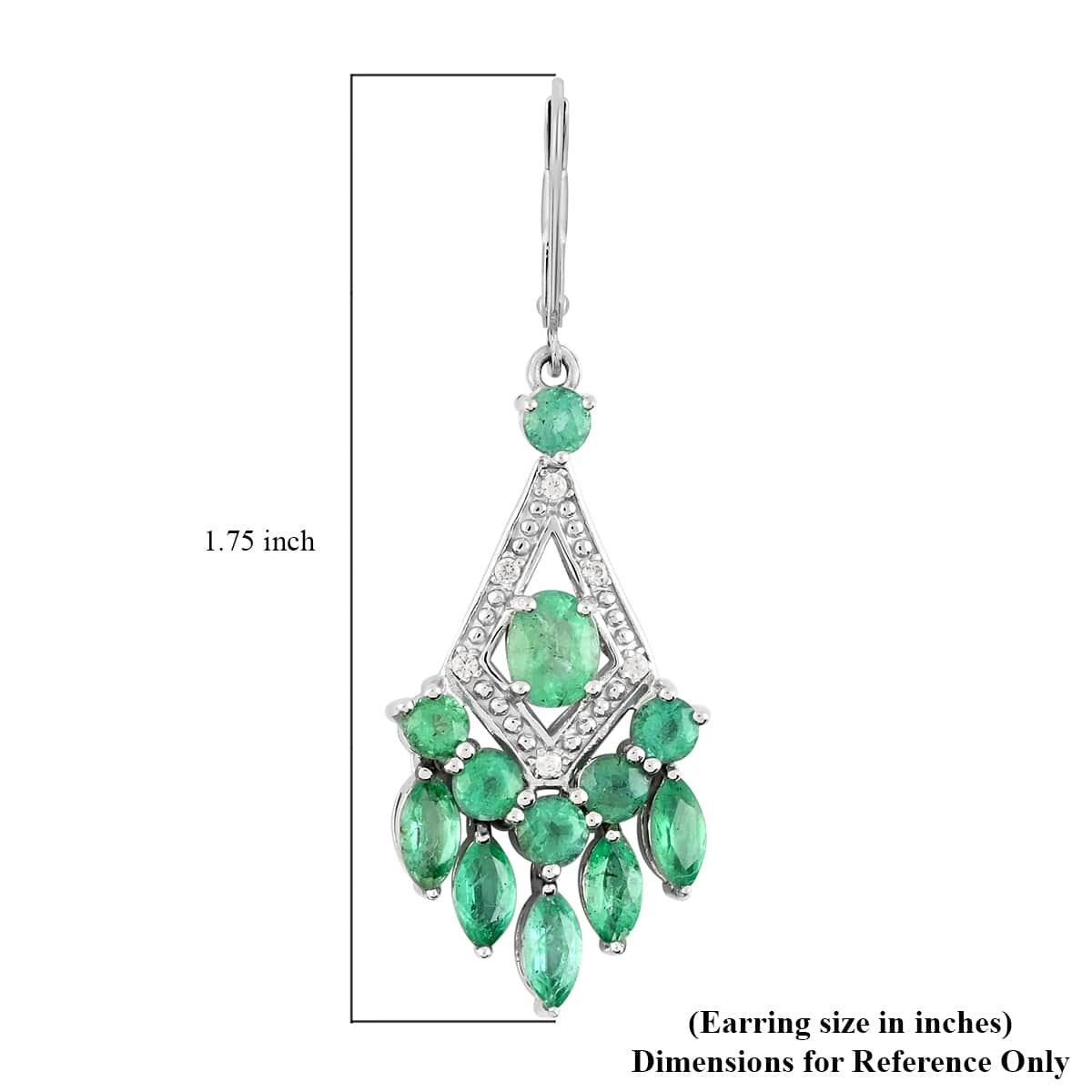 AAA Kagem Emerald and White Zircon Chandelier Earrings in Rhodium Over Sterling Silver 3.30 ctw image number 4