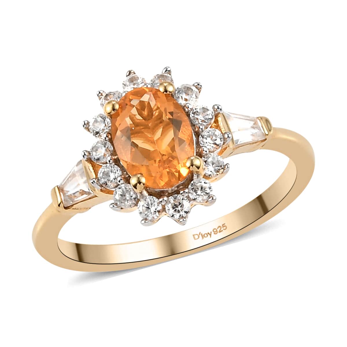 TLV Salamanca Fire Opal, Natural White Zircon Sunburst Ring in Vermeil YG Over Sterling Silver (Size 10.0) 1.20 ctw image number 0