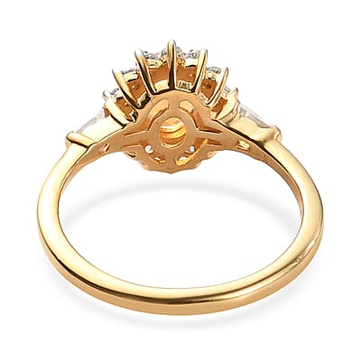 Jalisco Fire Opal and Natural White Zircon Sunburst Ring in Vermeil Yellow Gold Over Sterling Silver (Size 10.0) 1.20 ctw
