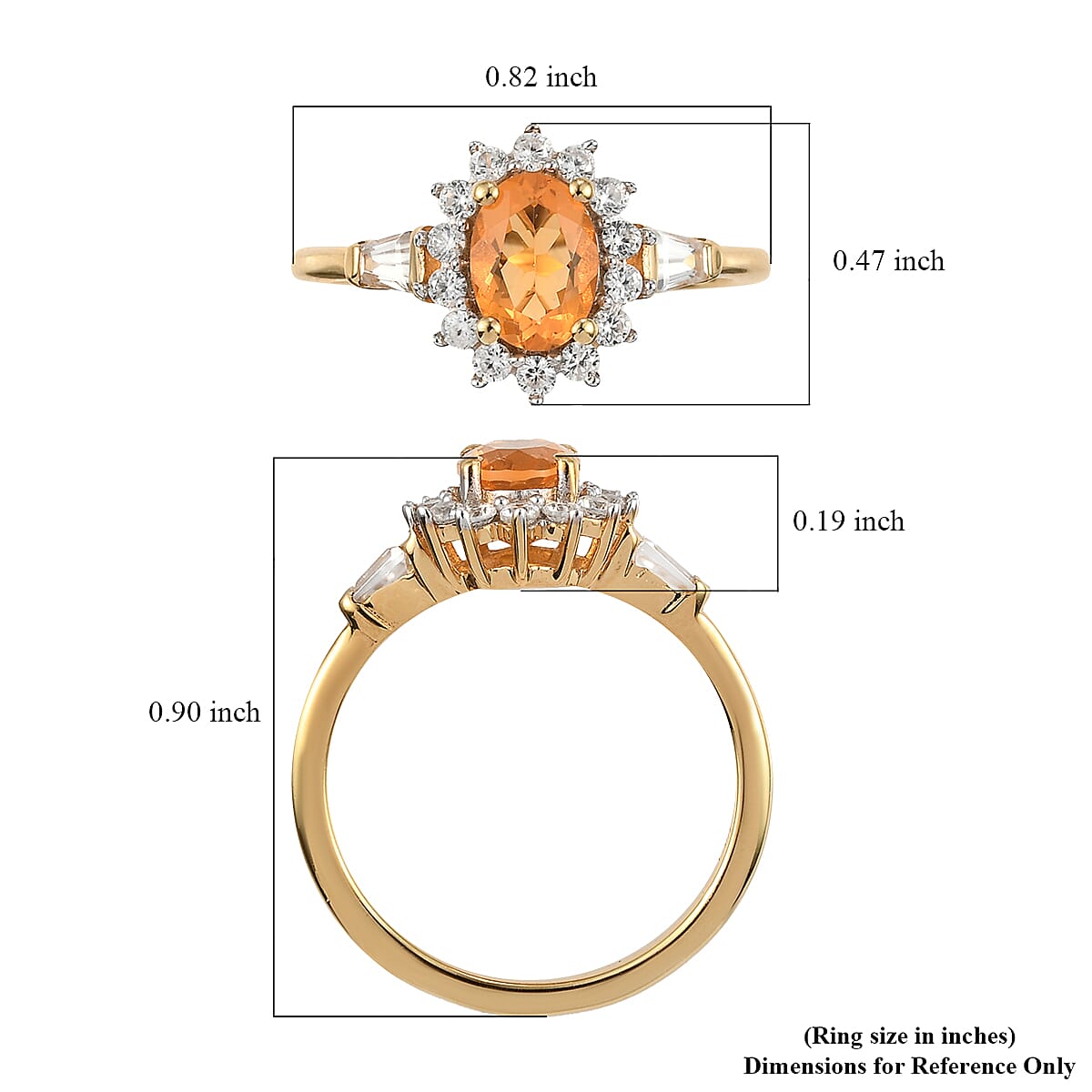 Jalisco Fire Opal and Natural White Zircon Sunburst Ring in Vermeil Yellow Gold Over Sterling Silver (Size 10.0) 1.20 ctw