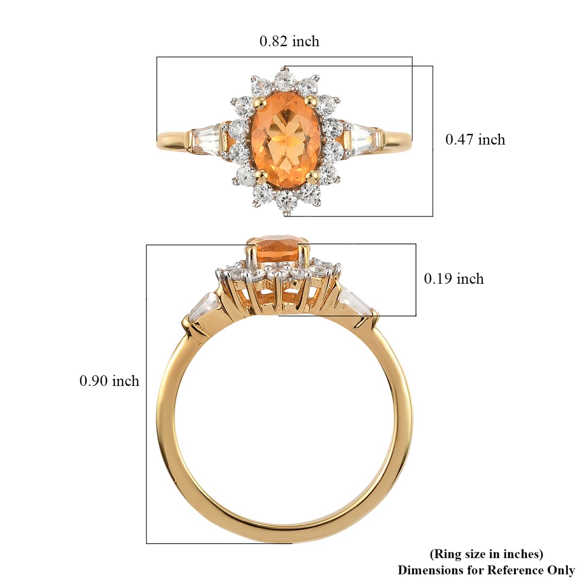 TLV Salamanca Fire Opal, Natural White Zircon Sunburst Ring in Vermeil YG Over Sterling Silver (Size 10.0) 1.20 ctw image number 5