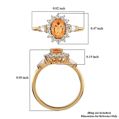Jalisco Fire Opal and Natural White Zircon Sunburst Ring in Vermeil Yellow Gold Over Sterling Silver (Size 10.0) 1.20 ctw