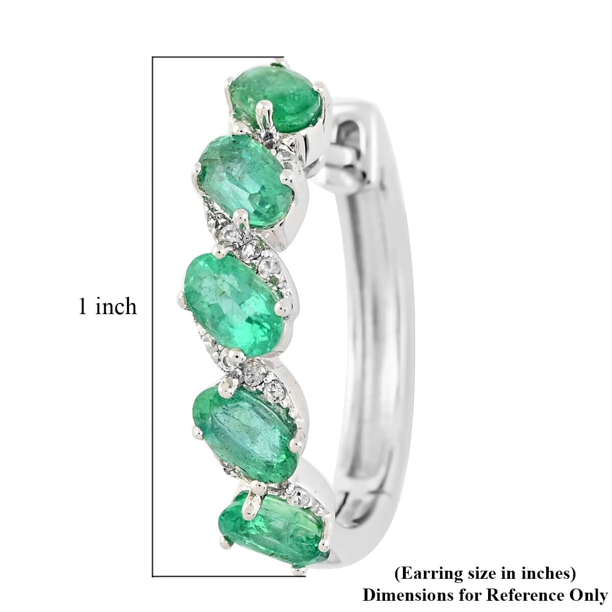 AAA Kagem Zambian Intense Green Emerald and Natural White Zircon Hoop Earrings in Rhodium Over Sterling Silver 2.35 ctw image number 4