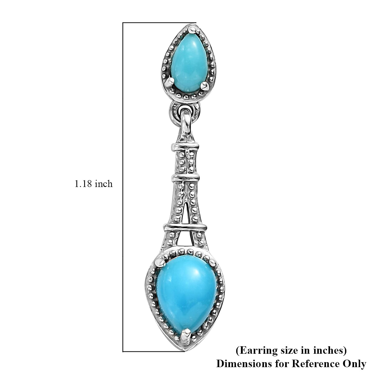 Sleeping Beauty Turquoise Dangling Earrings in Platinum Over Sterling Silver 1.75 ctw