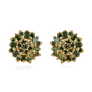 Green Diamond Earrings, Diamond Floral Stud Earrings, Floral Cluster Earrings, Rhodium and Platinum Over Sterling Silver Earrings, Diamond Gifts For Her 0.25 ctw