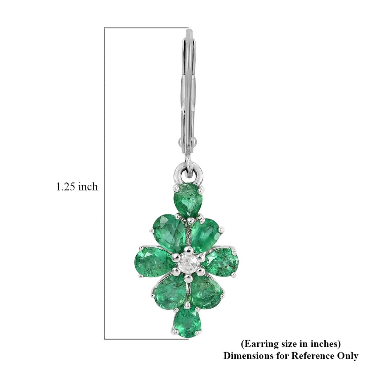 AAA Kagem Zambian Intense Green Emerald and Natural White Zircon Drop Earrings in Rhodium Over Sterling Silver 2.25 ctw image number 4
