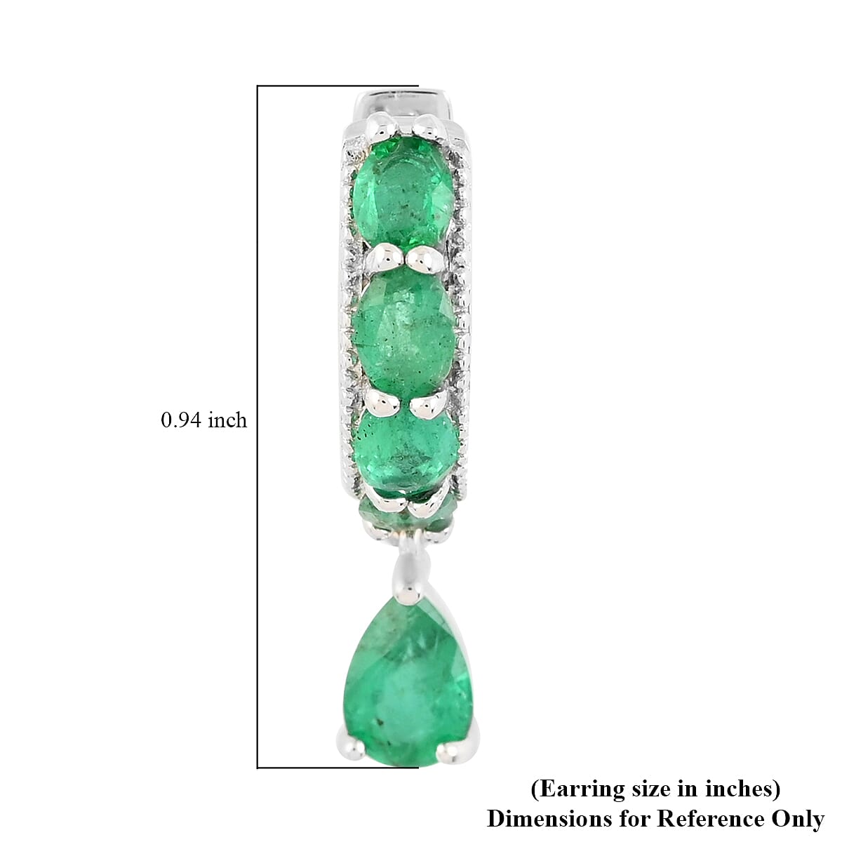 AAA Kagem Emerald Hoop Earrings with Dangle Charm in Rhodium Over Sterling Silver 2.15 ctw