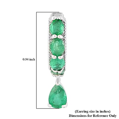 AAA Kagem Emerald Hoop Earrings with Dangle Charm in Rhodium Over Sterling Silver 2.15 ctw
