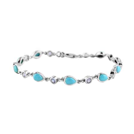 Sleeping Beauty Turquoise and Tanzanite Bracelet in Platinum Over Sterling Silver (8.00 In) 4.65 ctw image number 0