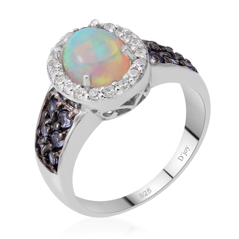Premium Ethiopian Welo Opal, Tanzanite and White Zircon Ring in Platinum Over Sterling Silver (Size 10.0) 1.85 ctw