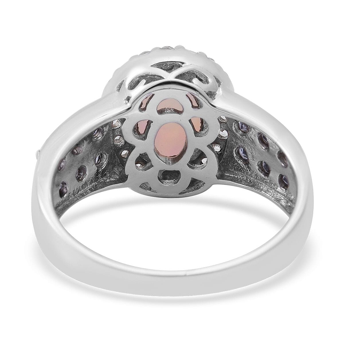 Premium Ethiopian Welo Opal, Tanzanite and White Zircon Ring in Platinum Over Sterling Silver (Size 10.0) 1.85 ctw