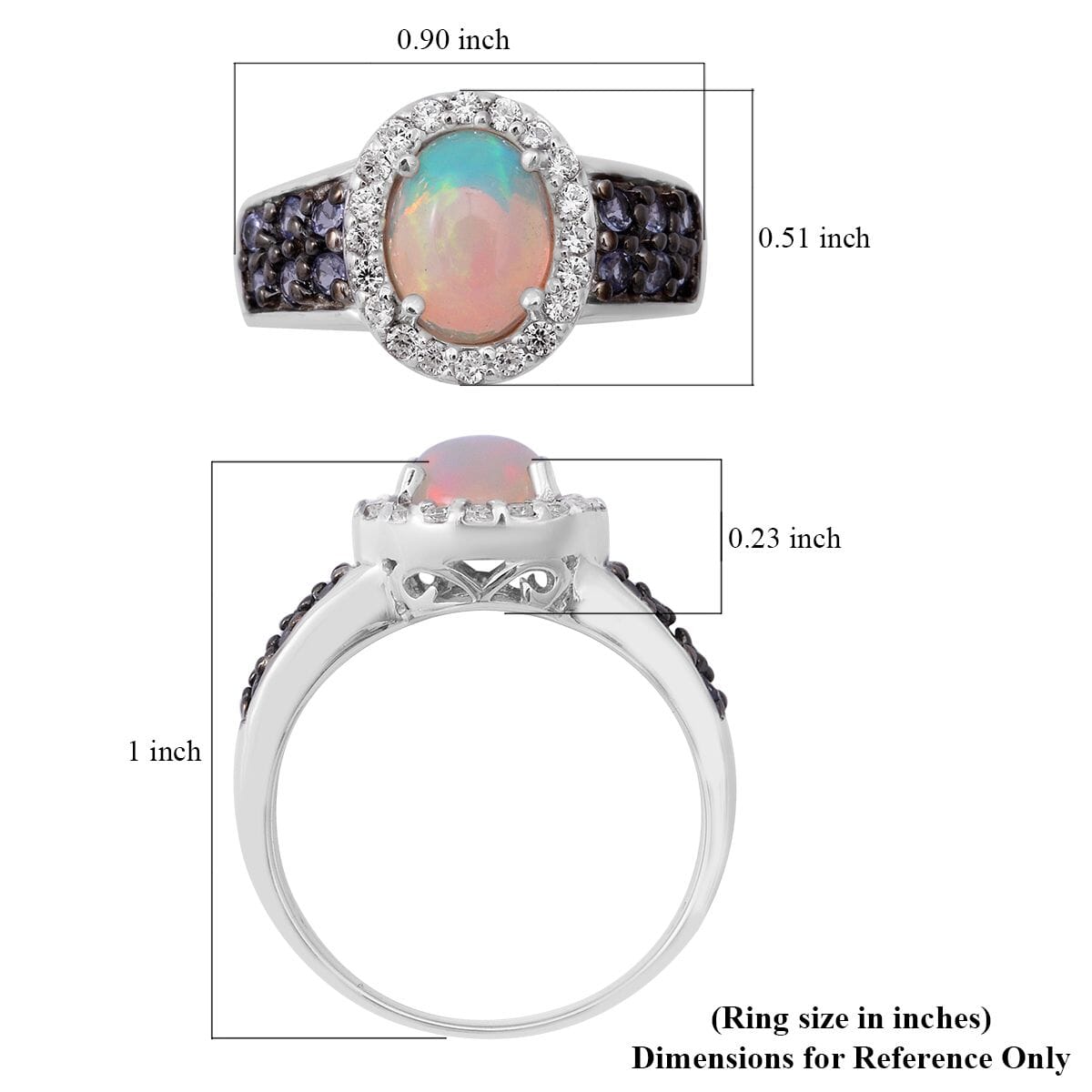 Premium Ethiopian Welo Opal, Tanzanite and White Zircon Ring in Platinum Over Sterling Silver (Size 6.0) 1.85 ctw image number 4