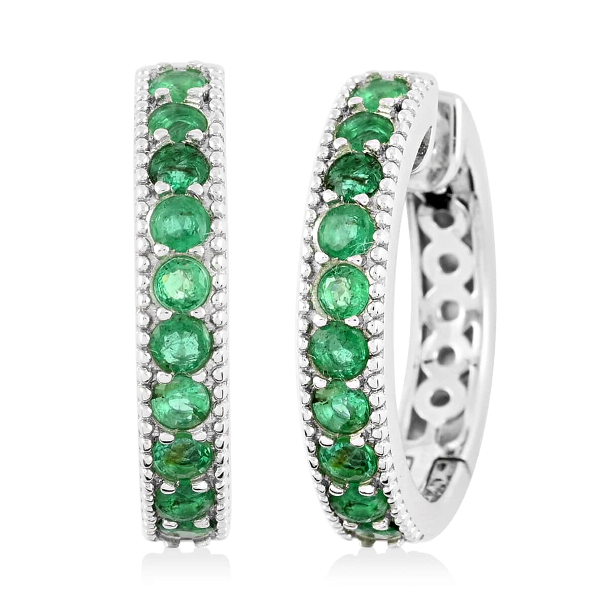 AAA Kagem Emerald Hoop Earrings in Rhodium Over Sterling Silver 1.30 ctw image number 0
