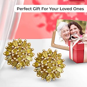 Yellow Diamond Earrings, Diamond Floral Stud Earrings, Floral Cluster Earrings, Yellow Rhodium and Platinum Over Sterling Silver Earrings, Diamond Gifts For Her 0.25 ctw