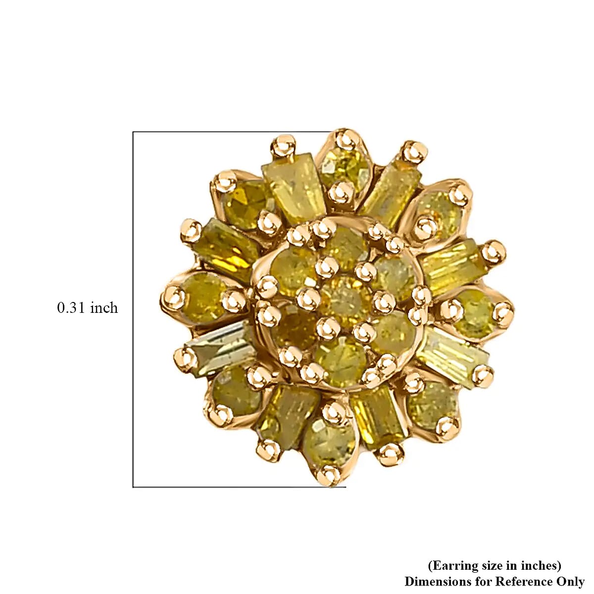 Yellow Diamond Earrings, Diamond Floral Stud Earrings, Floral Cluster Earrings, Yellow Rhodium and Platinum Over Sterling Silver Earrings, Diamond Gifts For Her 0.25 ctw image number 6