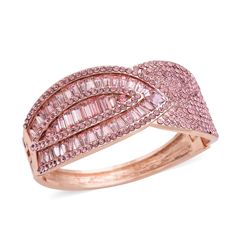 Simulated Pink Sapphire and Pink Austrian Crystal Bangle Bracelet in Rosetone (7.00 In)