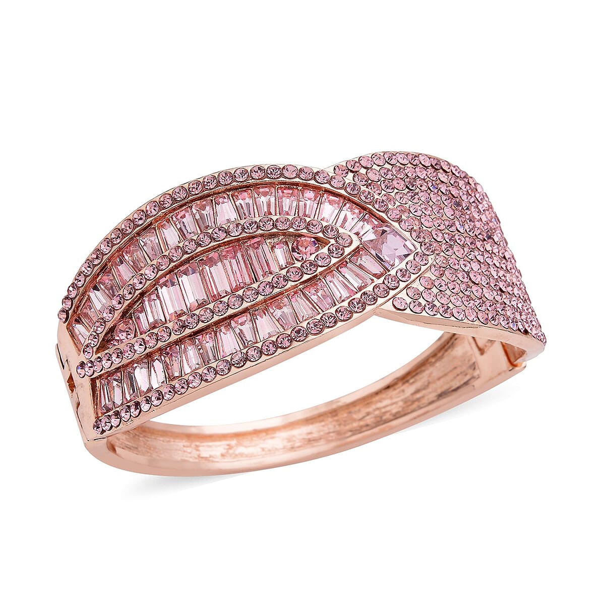 Simulated Pink Sapphire and Pink Austrian Crystal Bangle Bracelet in Rosetone (7.00 In) image number 0