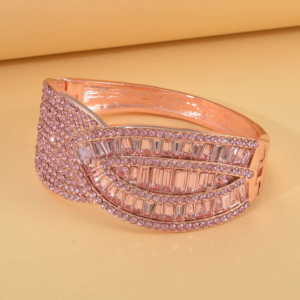 Simulated Pink Sapphire and Pink Austrian Crystal Bangle Bracelet in Rosetone (7.00 In) image number 1