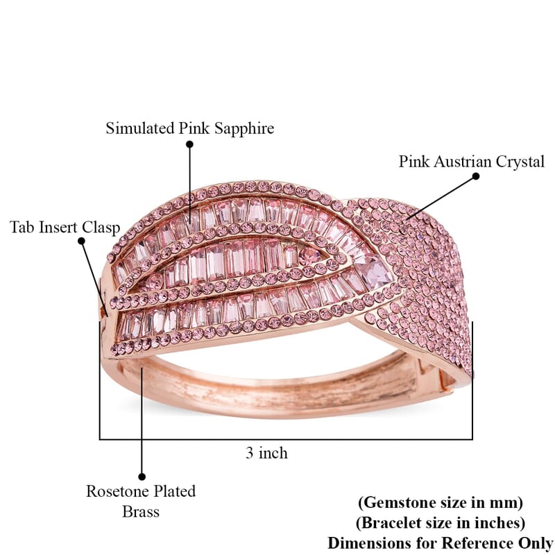 Simulated Pink Sapphire and Pink Austrian Crystal Bangle Bracelet in Rosetone (7.00 In)