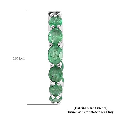 AAA Kagem Emerald Hoop Earrings in Rhodium Over Sterling Silver 3.00 ctw