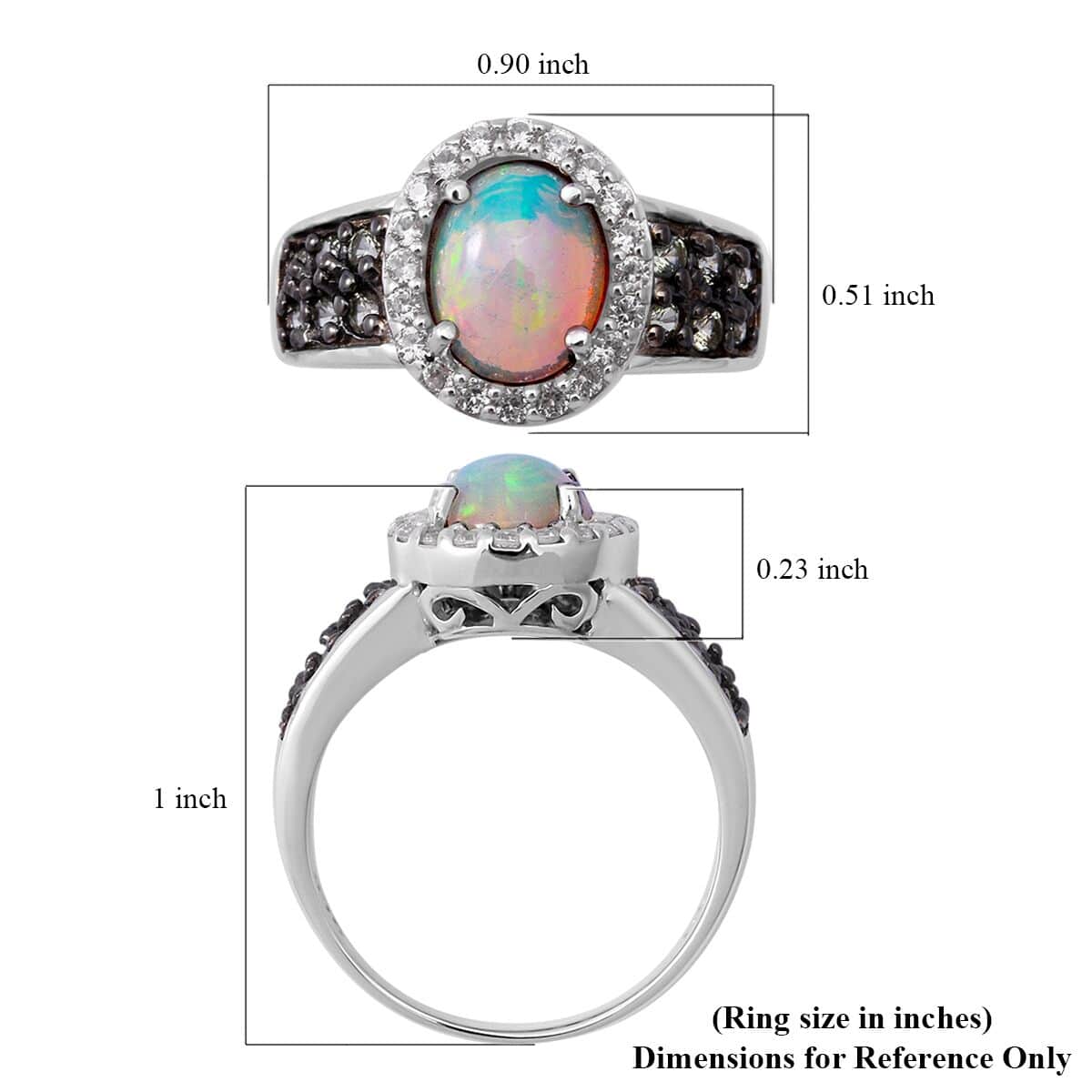 Premium Ethiopian Welo Opal, Green Sapphire and White Zircon Ring in Platinum Over Sterling Silver (Size 6.0) 2.00 ctw image number 4