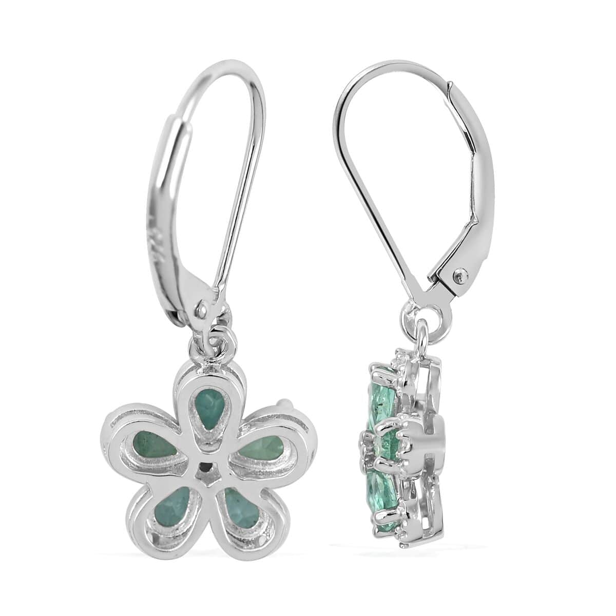 AAA Kagem Emerald and Natural White Zircon Flower Earrings in Rhodium Over Sterling Silver 1.40 ctw image number 3