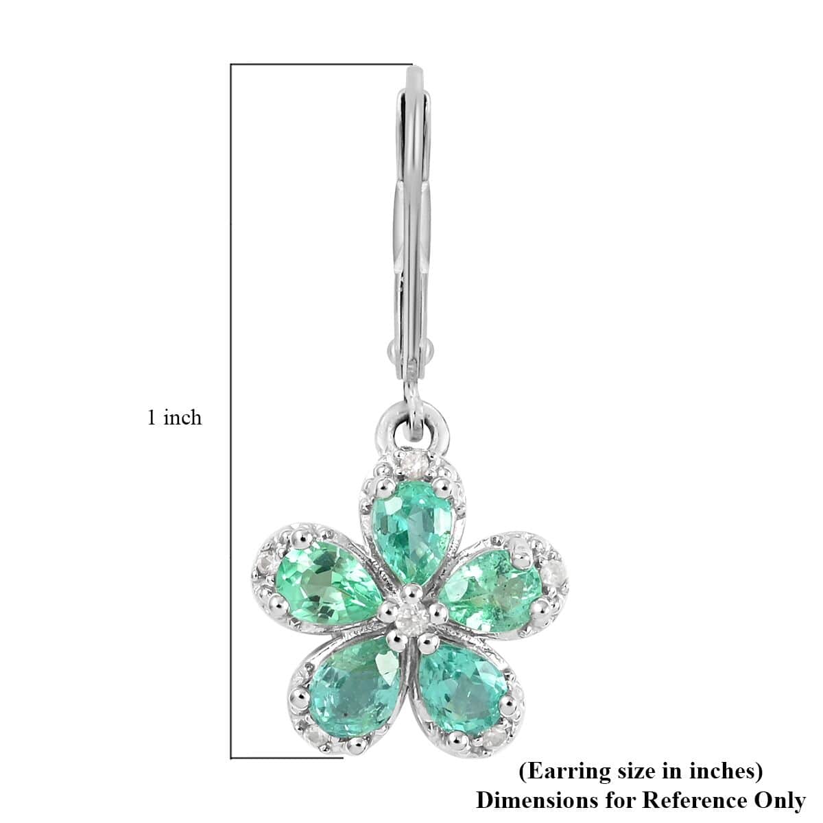AAA Kagem Emerald and Natural White Zircon Flower Earrings in Rhodium Over Sterling Silver 1.40 ctw image number 4