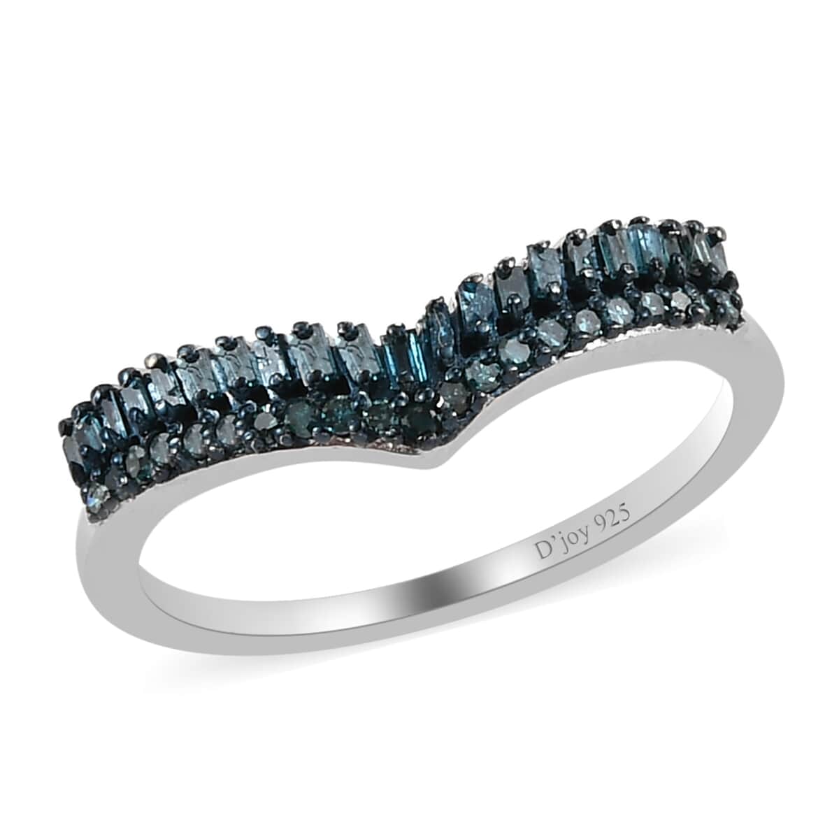 Blue Diamond Chevron Band Ring in Rhodium & Platinum Over Sterling Silver (Size 6.0) 0.25 ctw image number 0