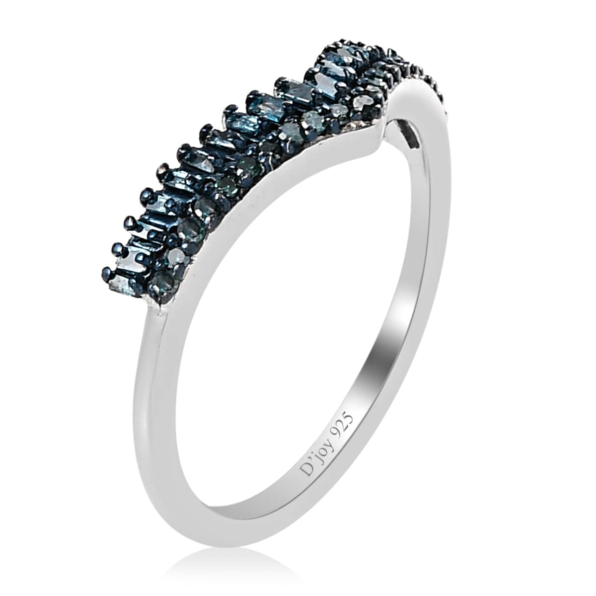 Blue Diamond Chevron Band Ring in Rhodium & Platinum Over Sterling Silver (Size 6.0) 0.25 ctw image number 3