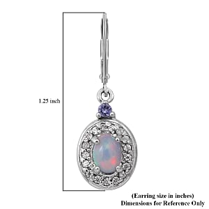 Premium Ethiopian Welo Opal, Tanzanite and White Zircon Lever Back Earrings in Platinum Over Sterling Silver 1.60 ctw