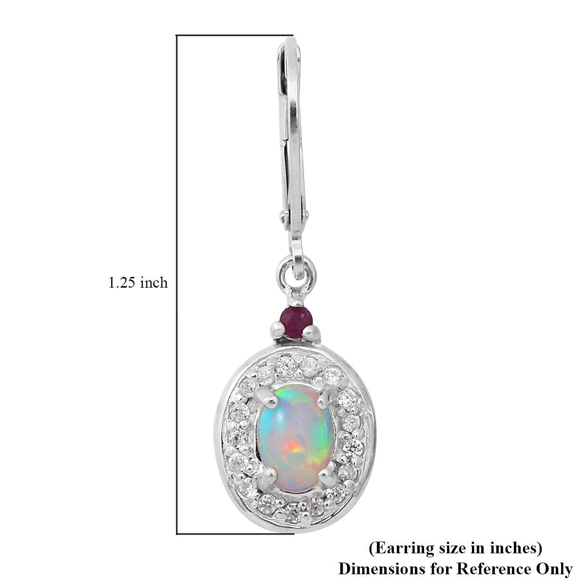 Premium Ethiopian Welo Opal, Niassa Ruby (FF) and White Zircon Lever Back Earrings in Platinum Over Sterling Silver 1.70 ctw image number 3