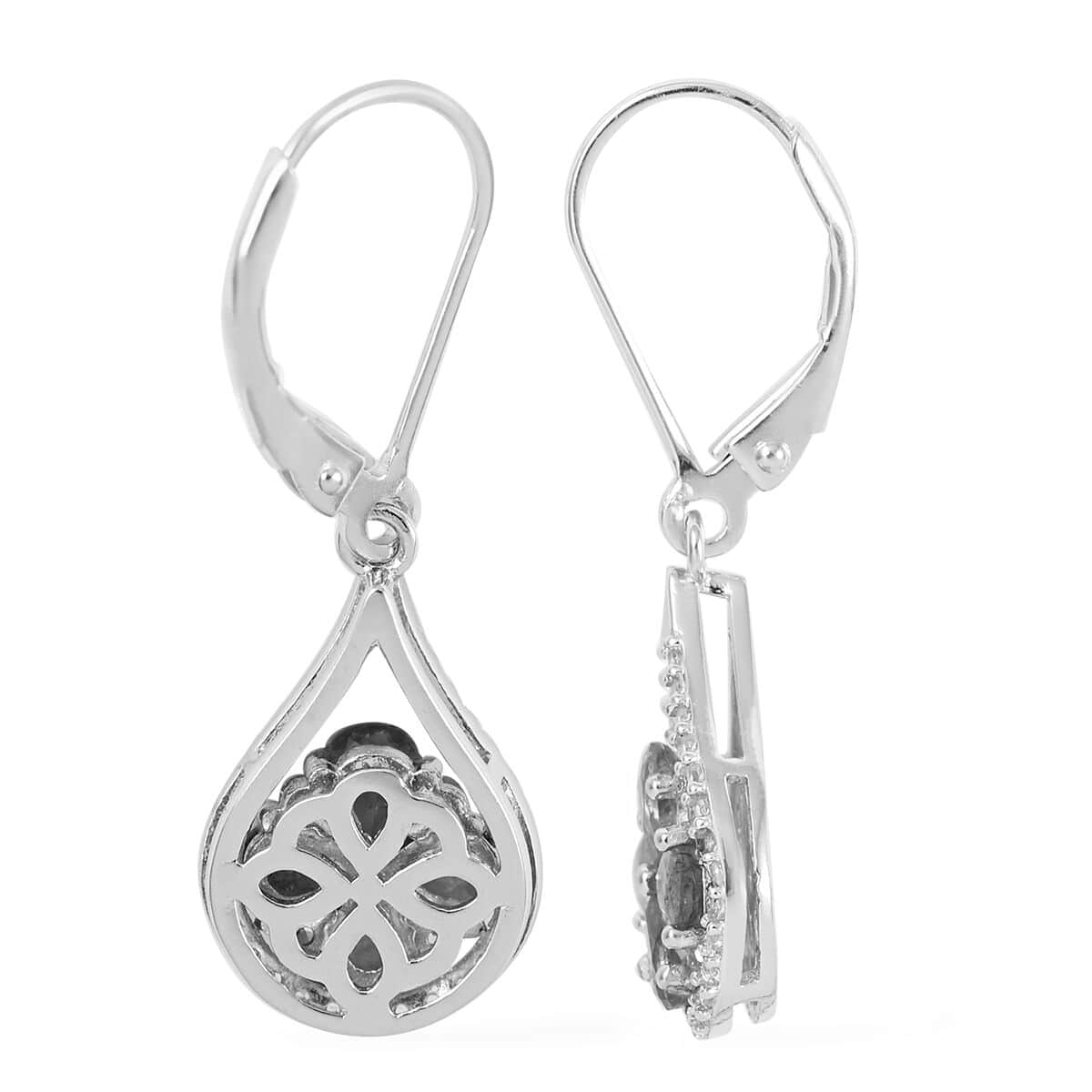 AAA Kagem Zambian Intense Green Emerald and Natural White Zircon Dangle Earrings in Sterling Silver 1.75 ctw image number 3