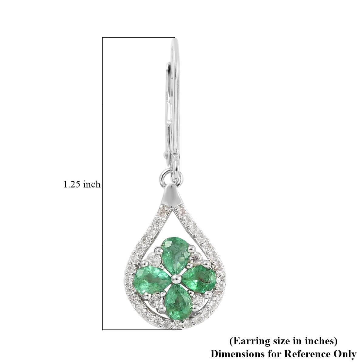 AAA Kagem Zambian Intense Green Emerald and Natural White Zircon Dangle Earrings in Sterling Silver 1.75 ctw image number 4