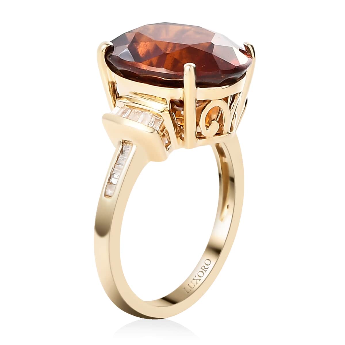 Luxoro 10K Yellow Gold Premium Sri Lankan Honey Garnet and Diamond Ring (Size 10.0) 9.70 ctw image number 3