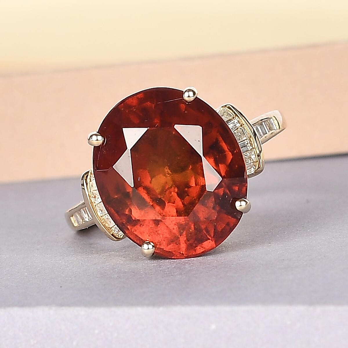 Luxoro 10K Yellow Gold Premium Sri Lankan Honey Garnet and Diamond Ring (Size 7.0) 9.70 ctw image number 1