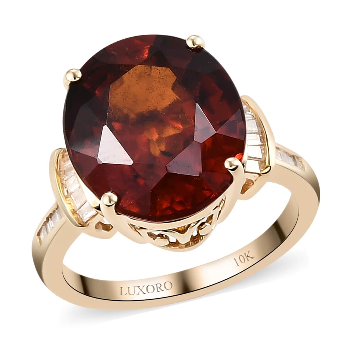 Luxoro 10K Yellow Gold Premium Sri Lankan Honey Garnet and Diamond Ring (Size 8.0) 9.70 ctw image number 0