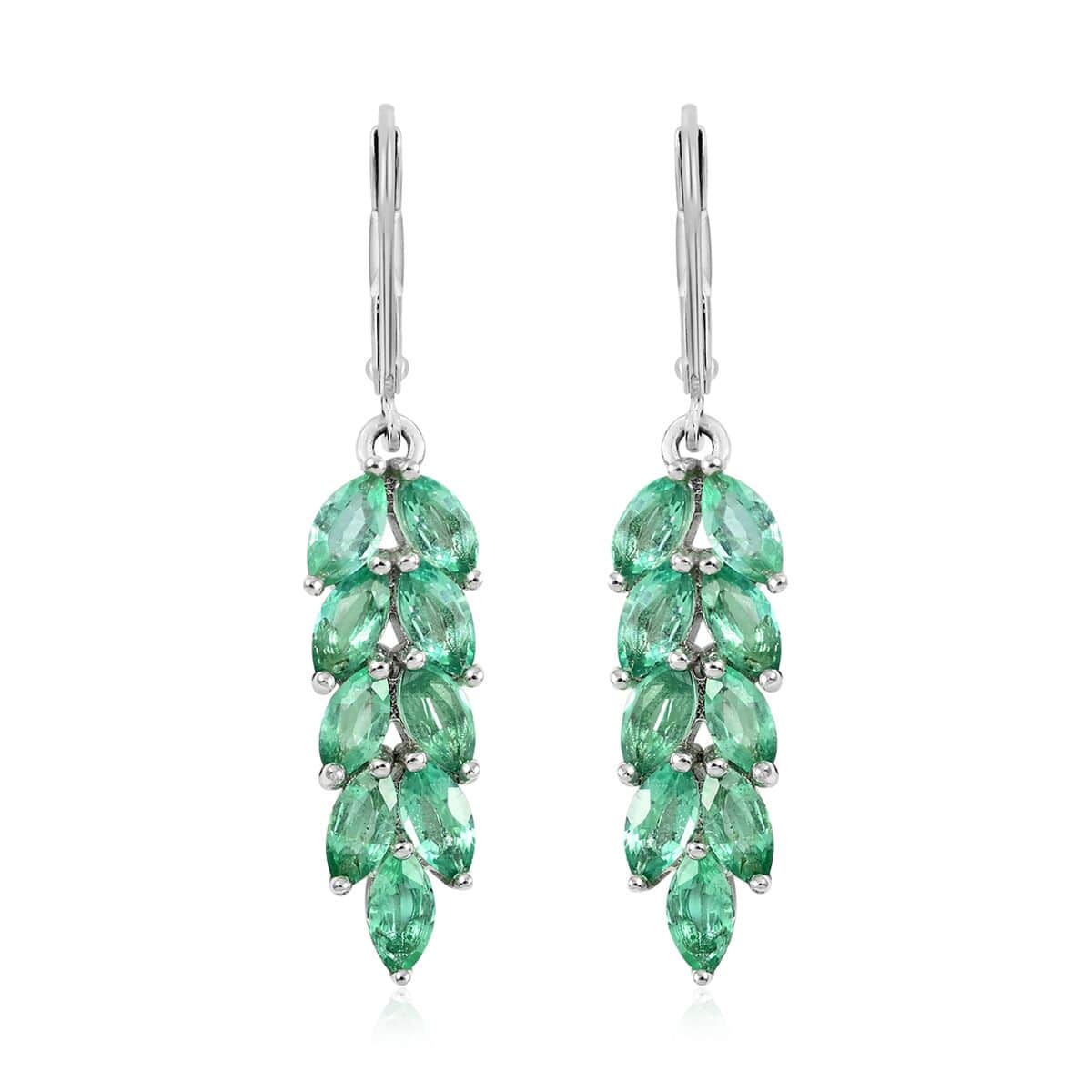 AAA Kagem Zambian Intense Green Emerald Leaf Earrings in Rhodium Over Sterling Silver 2.20 ctw image number 0