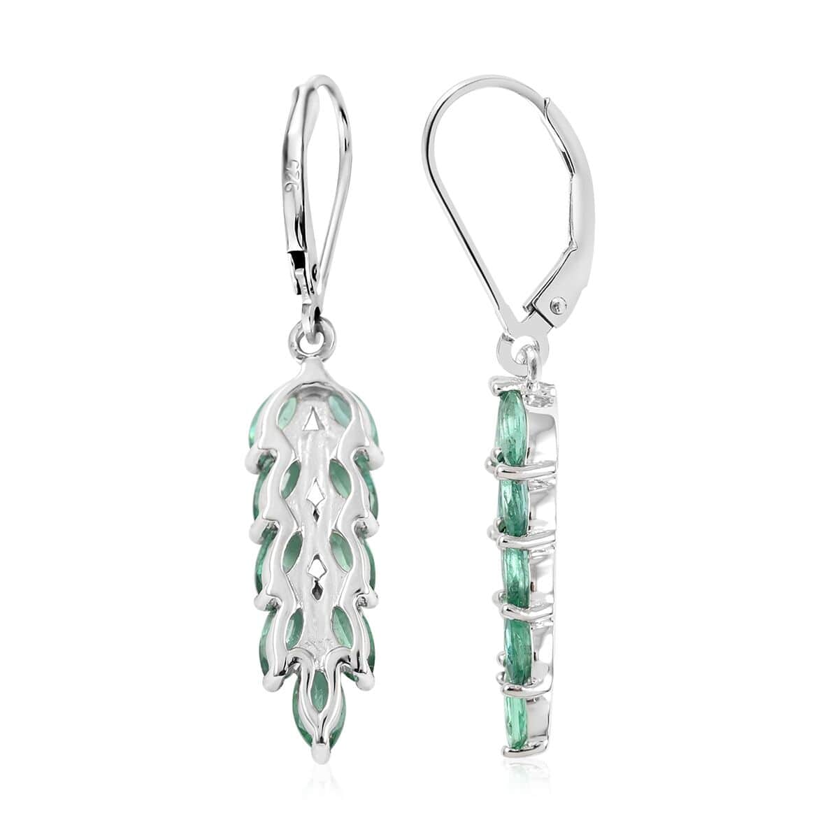 AAA Kagem Zambian Intense Green Emerald Leaf Earrings in Rhodium Over Sterling Silver 2.20 ctw image number 3
