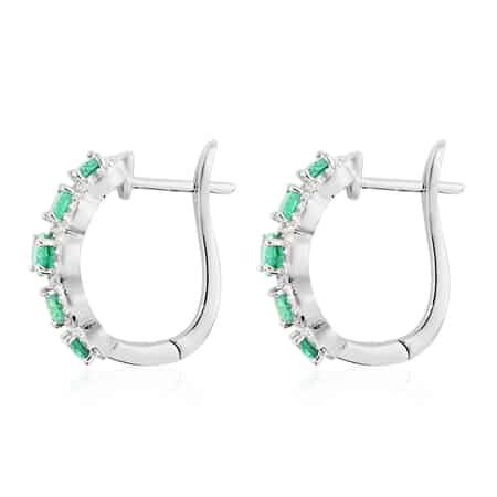 AAA Kagem Emerald and White Zircon Hoop Earrings in Rhodium Over Sterling Silver 3.00 ctw image number 3