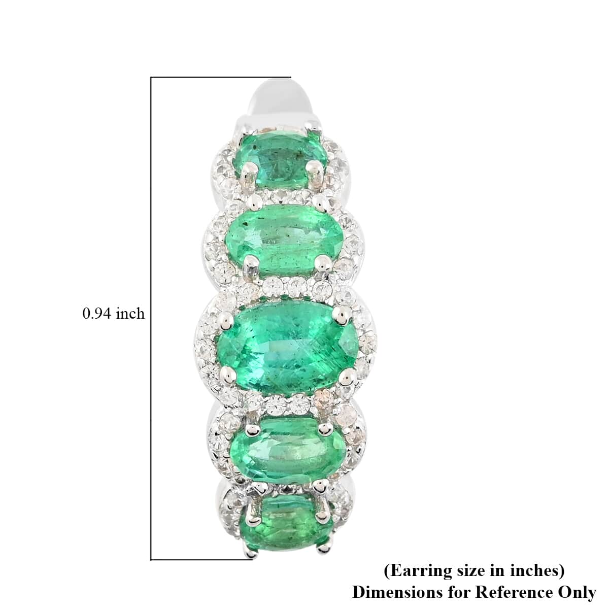 AAA Kagem Emerald and White Zircon Hoop Earrings in Rhodium Over Sterling Silver 3.00 ctw image number 4