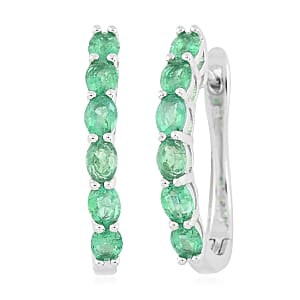 AAA Kagem Emerald Hoop Earrings in Rhodium Over Sterling Silver 2.00 ctw
